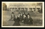 Students in front of Shattuck Hall in navy uniforms; 1918