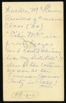 Lucille McRaven at Freshman-Junior Party, back inscription; 1920